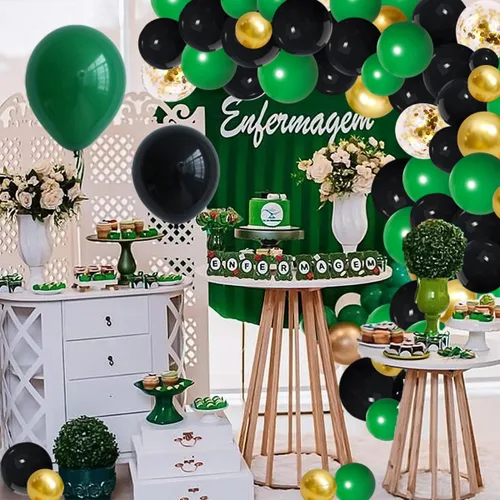 Miniatura 5 de Arco de guirnalda de globos de color verde oscuro, negro y dorado, globos verde esmeralda, globos de confeti dorado metálico, globos de fútbol
