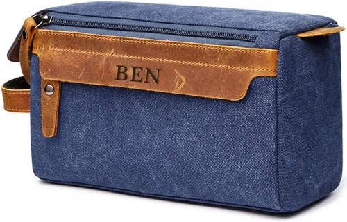 Miniatura 7 de Flow.month Neceser personalizado para hombres y mujeres – Kit de afeitado de viaje, kit de Dopp en cuero de caballo loco o lona, ideal para regalos