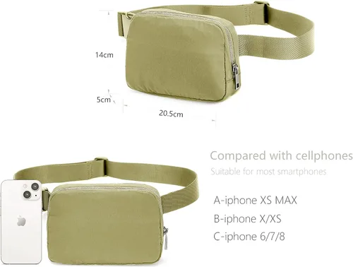 Miniatura 4 de Riñonera Bolsa de Cinturón Bolsa de Cintura Bolsas Cruzadas para Correr, Senderismo, Viajes, Entrenamiento, Correa Ajustable para Mujer, Caqui Caqui