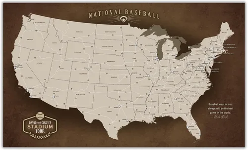 Miniatura 11 de HolyCowCanvas Mapa Rastreador de Estadios de Béisbol en Lienzo Personalizado con Chinchetas, Lista de Deseos de Parques, Regalo Personalizado
