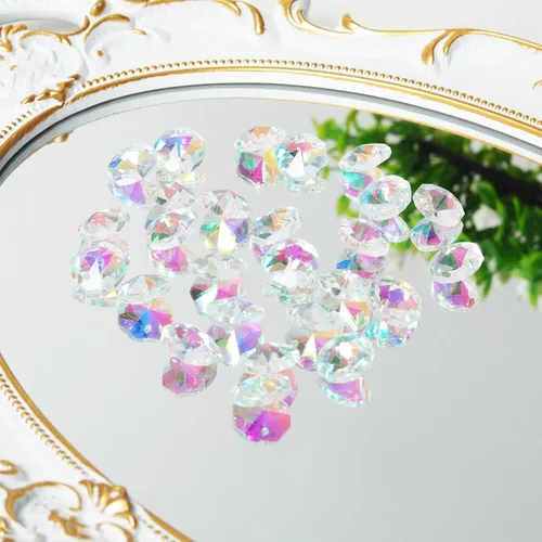 Miniatura 2 de LONGWIN Lote de 100 piezas de 1 agujero de cristal octágono cuentas, cristal Prisma Suncatcher piezas de repuesto lámpara DIY colgante colgante AB