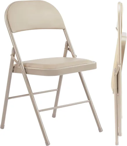 Miniatura 10 de Paquete de 2 sillas plegables, silla comercial apilable portátil, silla de cuero acolchada para interiores y exteriores con marco de metal Negro