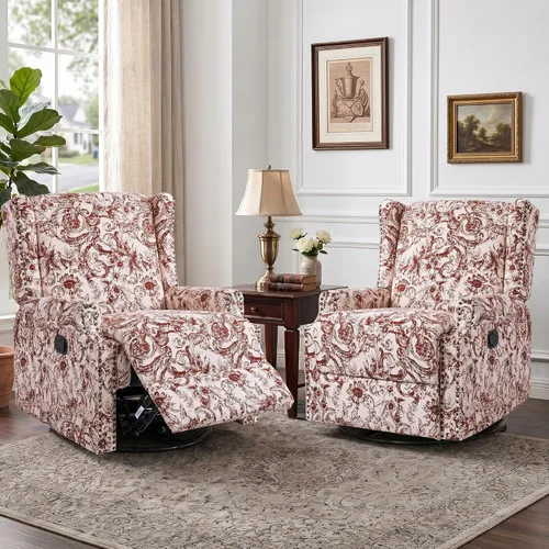 Miniatura 38 de Silla decorativa floral con respaldo alto, sillón tapizado con patas de madera maciza, cómodo sofá individual de lectura con respaldo alado