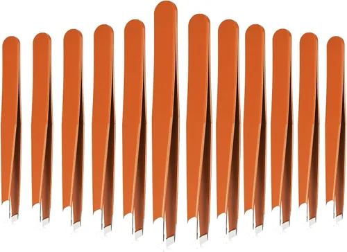Miniatura 9 de Mudder Juego de 12 pinzas para cejas para cabello facial, pinzas de punta inclinada de acero inoxidable a granel para hombres y mujeres (multicolor)