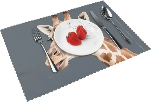 Miniatura 16 de Rectangular Placemats Set of 4, Heat Resistant Cat Printed Kitchen Dining Table Mats