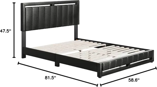 Miniatura 2 de Boyd Sleep Beaumont - Cama de plataforma tapizada con cabecero, base de colchón con 14 soportes de listones de madera, no requiere somier, piel