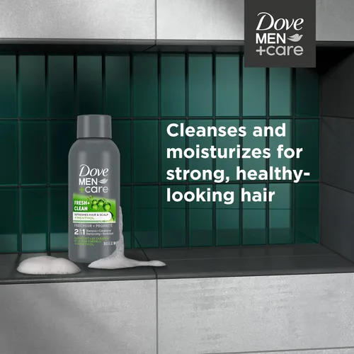 Miniatura 4 de DOVE MEN + CARE Champú y Acondicionador Fortificante 2 en 1 para Cabello Normal a Graso Fresco y Limpio con Cafeína Ayuda a Fortalecer el Cabello