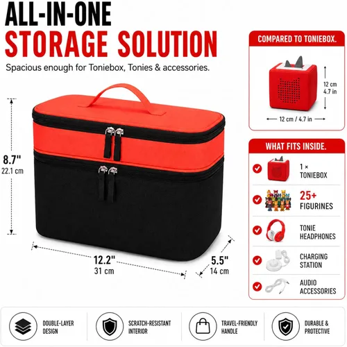 Miniatura 7 de Bevegekos Bolsa de viaje de almacenamiento para Toniebox 2, juego de iniciación, para figuras de Tonie, estación de carga y auriculares, solo funda