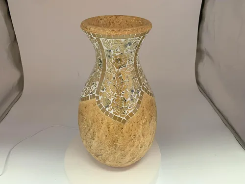 Miniatura 6 de Jarrón de mosaico de 18 pulgadas, cilindro alto hecho de terracota con piezas de mosaico de vidrio amarillo tostado, pieza decorativa hecha a mano