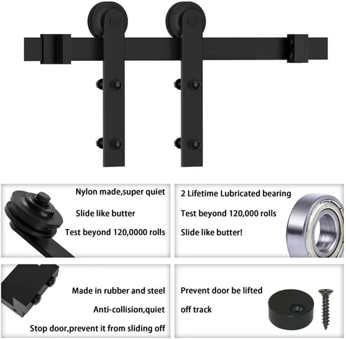 Miniatura 5 de Kit de herraje para puerta de granero WINSOON de 4 pies: kit de herraje para puerta corredera única - kit de riel de puerta de granero negro