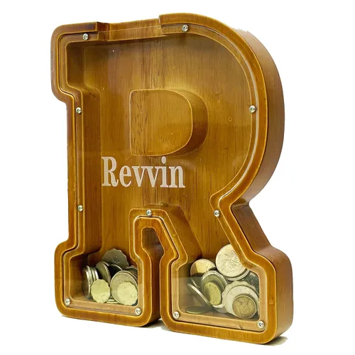 Miniatura 24 de Alcancia personalizada grande de madera con letras, alcancía para monedas, alcancía personalizada con nombre, puede ser utilizada como regalo de J