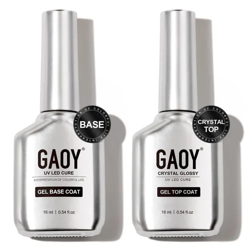 Miniatura 13 de GAOY Juego de 2 capas base y capa base de gel vidrioso de 0.6 fl oz, combinación de base para esmalte de uñas curado con luz UV Capa superior de gel