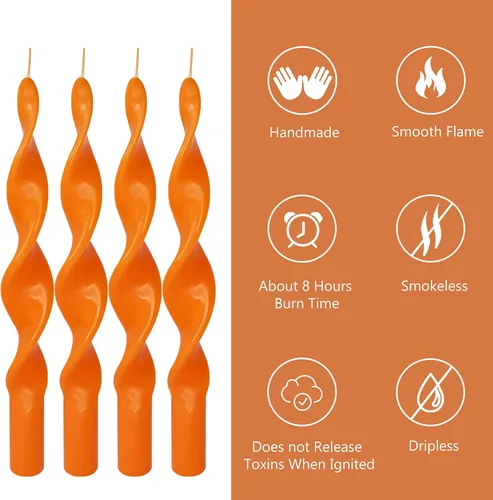 Miniatura 3 de Velas cónicas en espiral color naranja, velas torcidas de 8 pulgadas, 5 horas, sin perfume, hechas a mano, juego de 4 velas giratorias para boda