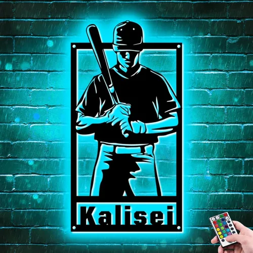 Miniatura 13 de Letrero de metal personalizado para jugador de béisbol con luz LED, nombre y número personalizado, arte de pared de béisbol, letrero de neón