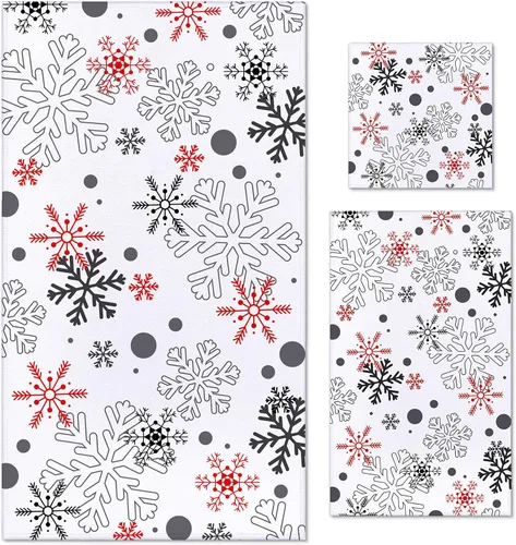 Miniatura 23 de Preboun Juego de 3 toallas de baño navideñas de gnomo, toallas de mano con árbol de Navidad, toallas de baño con copos de nieve de invierno, toallas