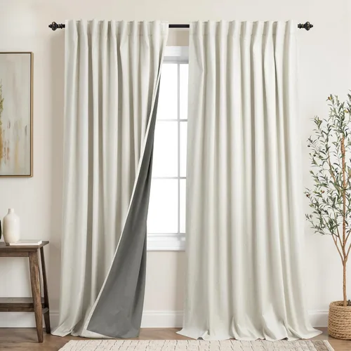 Miniatura 35 de KOUFALL - Cortinas de medio estilo francés de lino para ventana, juego de 2 cortinas cortas de 40 pulgadas de longitud, para privacidad, cortinas