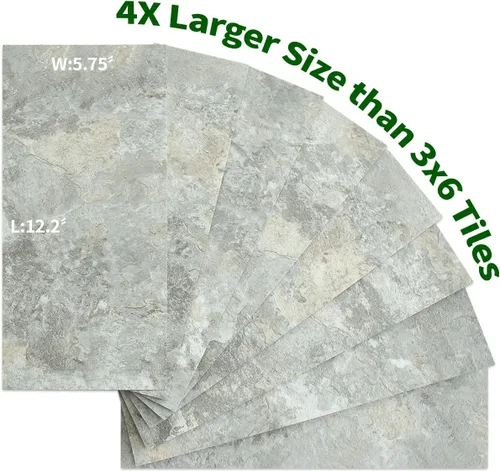 Miniatura 8 de AULIGET 2 piezas de azulejos de pared para salpicaduras de cocina, 6 x 12 pulgadas, pizarra gris y beige de PVC de piedra sintética