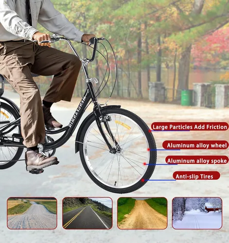 Miniatura 5 de Triciclo para adultos de 7 velocidades, triciclo para adultos con asiento trasero para damas, bicicletas de 3 ruedas de 24 pulgadas, triciclo