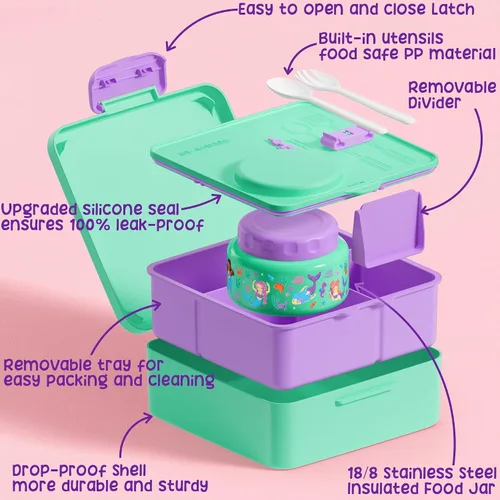 Miniatura 4 de Fimibuke Caja Bento para niños y adultos – Juego de lonchera Bento de 3 a 4 compartimentos a prueba de fugas con tarro de comida aislado, botella