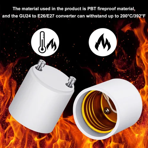 Miniatura 4 de Landhoow Paquete de 6 adaptadores Gu24 a E26 E27 para bombillas LED, resistentes al calor hasta 392 grados Fahrenheit, resistentes al fuego