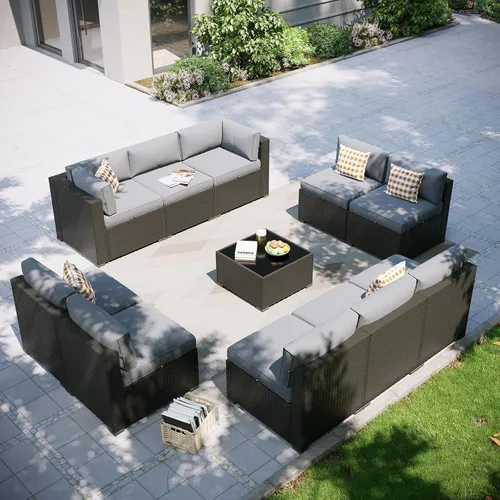 Miniatura 39 de Aoxun Juego de muebles de patio, 7 piezas de sofás seccionales para exteriores con funda impermeable, mimbre de ratán para exteriores, juego