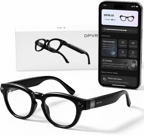 DPVR Lentes inteligentes AI con cámara y Bluetooth – Gafas de cámara HD de 8 MP para hombres y mujeres, gafas de grabación de video con asistente de