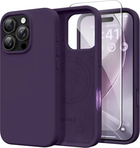 Miniatura 234 de GONEZ Funda de silicona para iPhone 14 Pro Max, compatible con MagSafe, con protector de pantalla + protector de lente de cámara, silicona líquida a