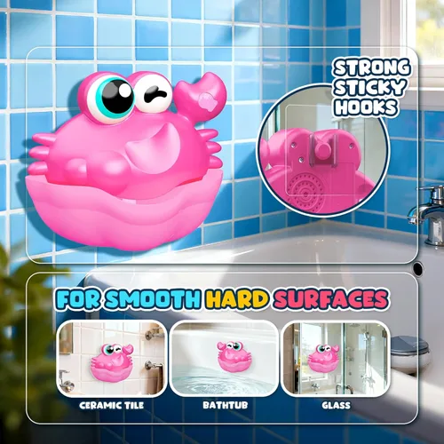 Miniatura 4 de Juguetes de baño para niños de 1 a 3 años, juguetes de baño iluminados para bebés, creador de burbujas de cangrejo con luz colorida, regalos de Rosa