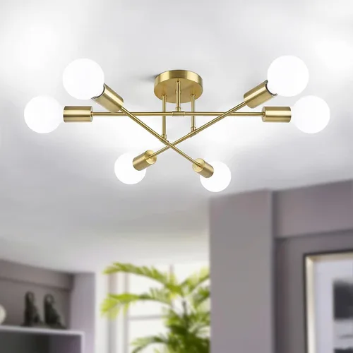 Miniatura 18 de Bosceos Lámpara de techo semiempotrada, lámpara de techo Sputnik moderna de 4 luces negras y doradas, lámpara de techo industrial para cocina