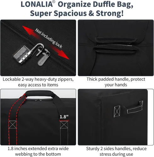Miniatura 4 de Bolsa de lona grande de 36 pulgadas para viajes, bolsa de lona extra grande resistente de 100 litros con 2 asas laterales, bolsa de almacenamiento