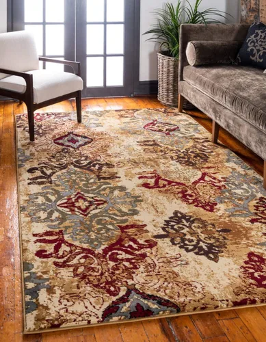 Unique Loom Barista Collection - Alfombra de área - Congencis (2' 2" x 3' 1" Rectángulo, Beige/Azul)