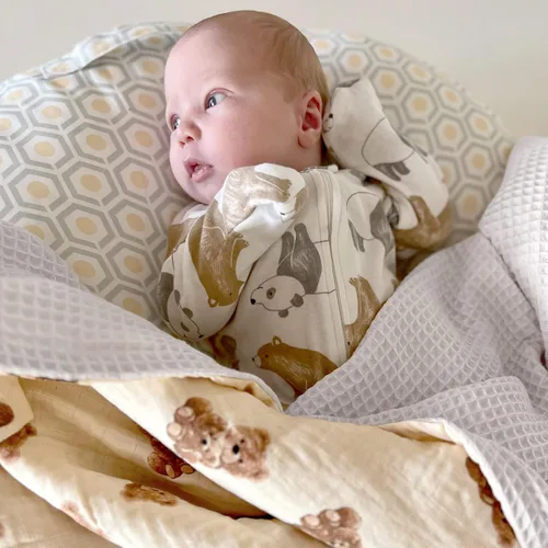 Miniatura 4 de LifeTree Mantas de Gofre para Bebé, Mantas Envolventes de Muselina para Niños y Niñas, Manta de Recepción Neutra de Doble Cara con Frente