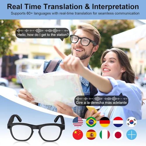 Miniatura 6 de Lentes inteligentes AI con cámara, gafas de cámara HD de 8 MP, gafas de grabación de video y fotos 1080P con asistente de voz, reconocimiento