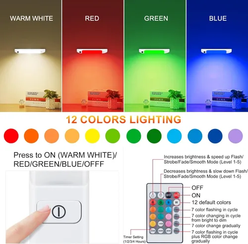 Miniatura 2 de LUXSWAY Luz LED para debajo del gabinete con control remoto, luces que cambian de color accionadas a pilas con temporizador, barra de luz regulable