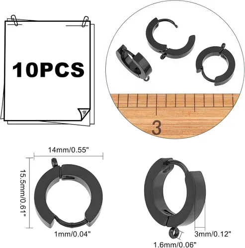 Miniatura 5 de UNICRAFTALE 10 aretes de aro Huggie de 0.610 in – Anillo redondo de acero inoxidable con lazo – hipoalergénicos para hacer joyas plomizo
