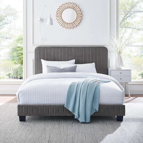 Miniatura 10 de Modway Celine - Cama con plataforma de terciopelo copetudo y alto rendimiento con canal en color rosa polv