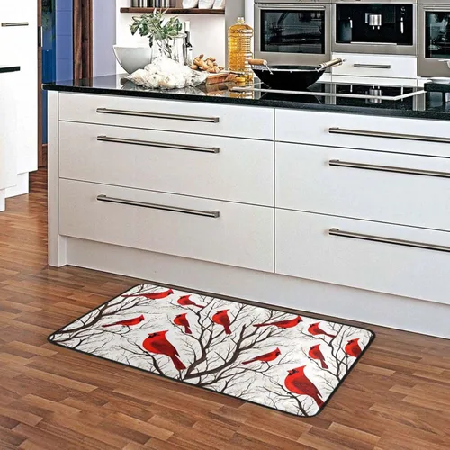Miniatura 5 de Northen - Alfombra de cocina con ramas de cardenales rojos, antifatiga, para Navidad, invierno, Navidad, decorativo, antideslizante, lavable