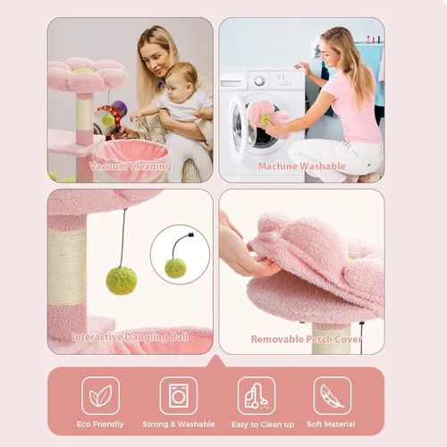 Miniatura 6 de PETEPELA - Árbol para gatos con flores, torre de 32 pulgadas para interiores, condominio para gatos pequeños con rampa de sisal para rascar, hamaca