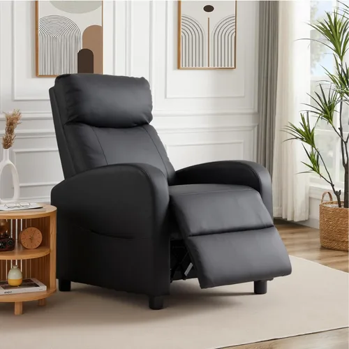 Miniatura 2 de Sweetcrispy Silla reclinable de piel sintética, sofá reclinable sin masaje, asiento de cine en casa con soporte lumbar, respaldo ajustable, relleno