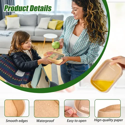 Miniatura 6 de Paquete de 50 cuencos desechables de papel kraft de 19 onzas con tapas y tenedores, recipientes desechables para preparación de comidas, cuencos