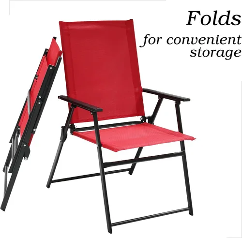Miniatura 4 de Anmutig 2 sillas plegables rojas para patio al aire libre con respaldo alto, reposabrazos ligeros