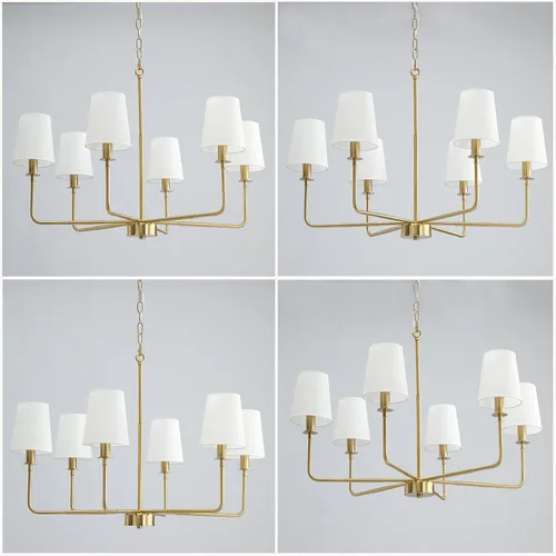 Miniatura 4 de Candelabro clásico de 6 luces con acabado dorado cepillado y pantallas de lino, base E12, lámpara rústica de techo para isla de cocina, comedor