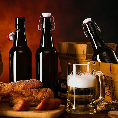 Miniatura 2 de YEBODA Botellas de cerveza de vidrio ámbar de 16 onzas para elaboración casera con tapas abatibles, caja de 6