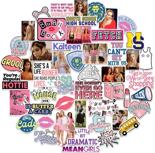 Mean Girls - Paquete variado de calcomanías de vinilo grandes de lujo de 50 unidades, calcomanías troqueladas para laptop, botella de agua, álbumes