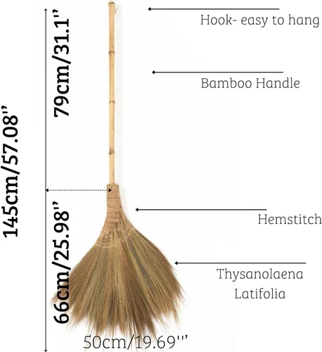 Miniatura 2 de Escoba Suave Natural Vietnamita - Escoba de Hierba de Escoba Hecha a Mano Escoba de Bruja de Bambú 57.08 pulgadas de largo, 19.69 pulgadas de ancho