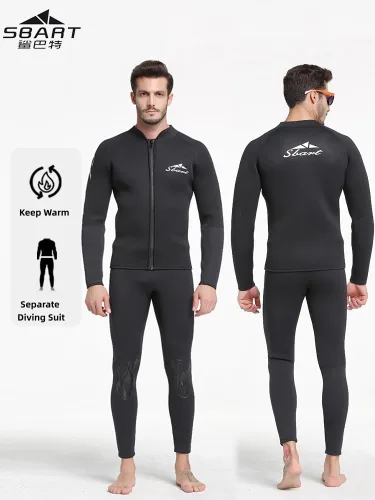 Miniatura 6 de Sbart Traje de neopreno prémium de 0.069 pulgadas para hombre, chaqueta superior de dos piezas + pantalones, mantiene el calor y comodidad, traje