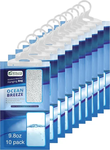 Emily's Choice Ocean Breeze - Absorbedor de humedad colgante de 9.8 onzas (paquete de 10) – Elimina olores a humedad para más frescos, ideal para