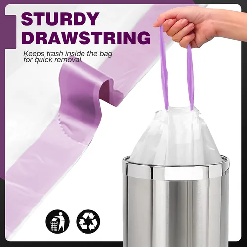 Miniatura 2 de JOYEUX Bolsas de basura pequeñas de 4 galones – 90 bolsas de basura pequeñas con cordón, mini forros de basura blancos para baño, dormitorio