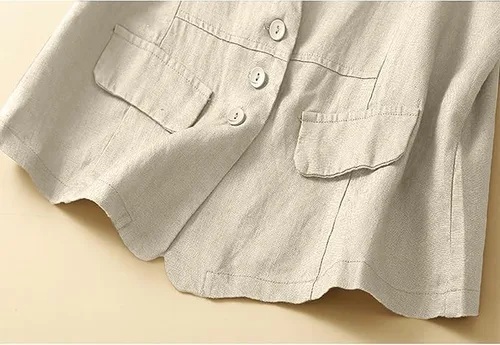 Miniatura 7 de UATKIMI Chaleco de lino de algodón para mujer, casual, holgado, cuello en V, sin mangas, chaqueta, Beige