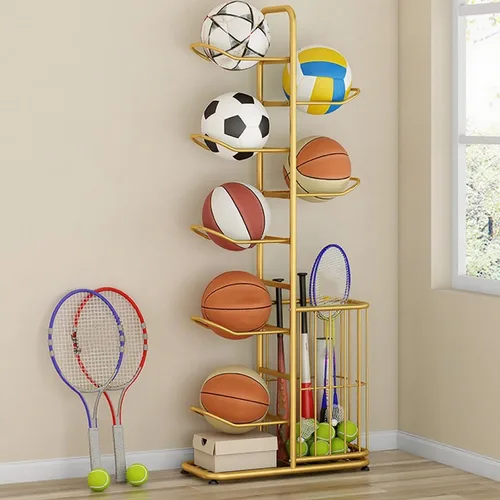 Miniatura 11 de Basketball Storage Rack, Sports Equipment Organizer, Yoga Mat Storage Basket, Multi-Tier Ball Storage Rack with Adjustable Feet for Garages, Courts